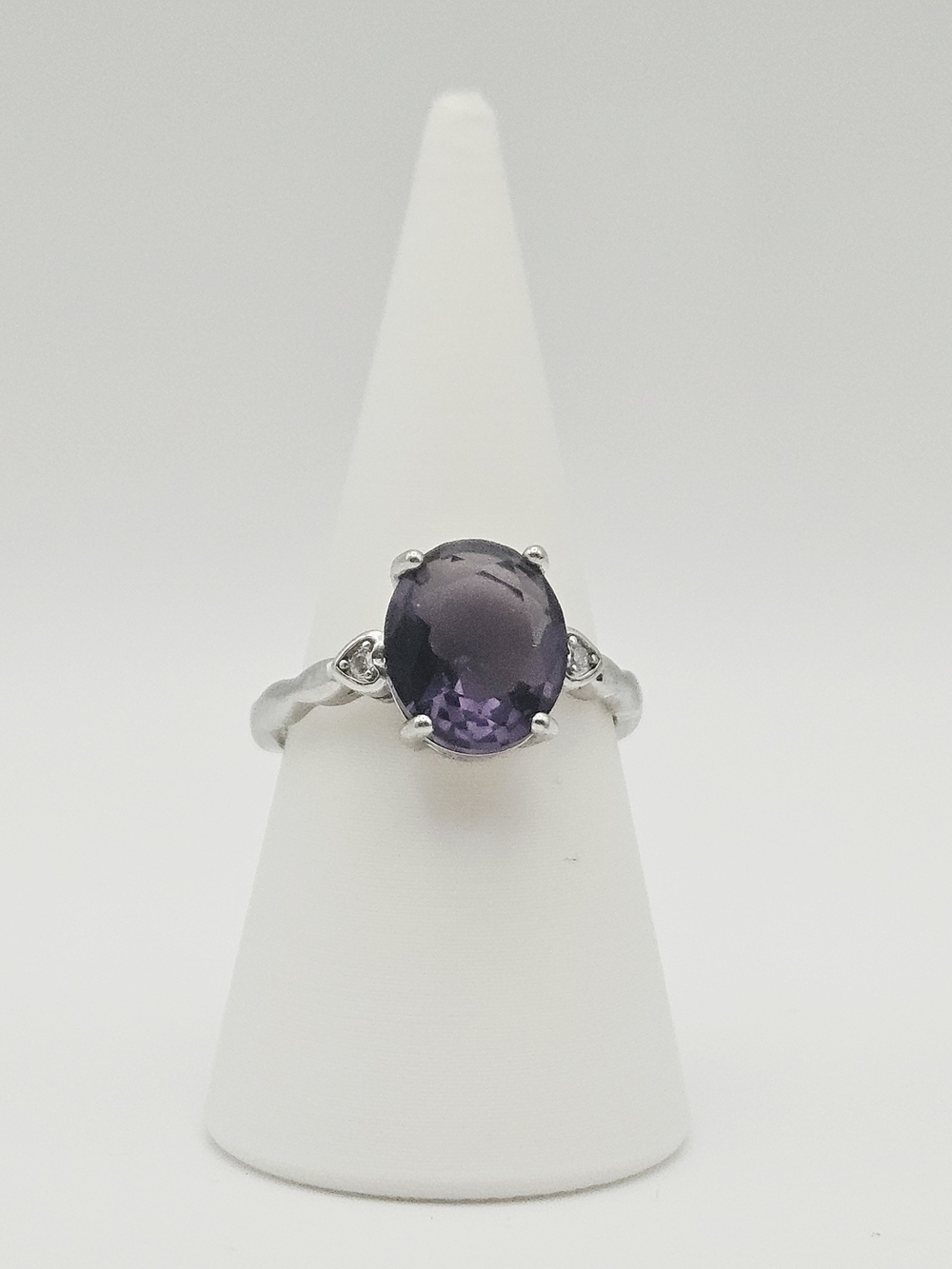 Silver Oval Purple Stone Adjustable Ring
